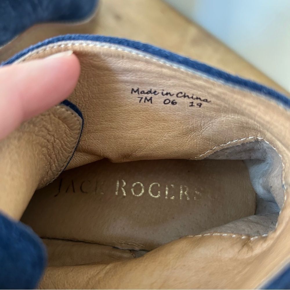 Jack Rogers 7 Navy Blue Suede Wedge Ankle Boots Preppy Retro Glam Hippie Classy - Picture 2 of 10
